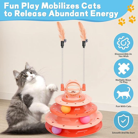 Goosheep Cat Toy Interactive Pet Plaything for Indoor Kitten Interactive Kitty Puzzle Ball with 2 Cat-Tease (Orange)