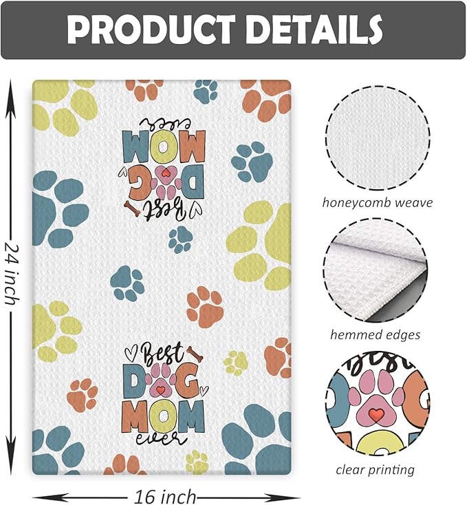 Dog Mom Gifts Kitchen Towels, Dog Lovers Owners Gifts for Women, Colorful Dogs Paws Hand Towels for Bathroom, 16x24 Inches