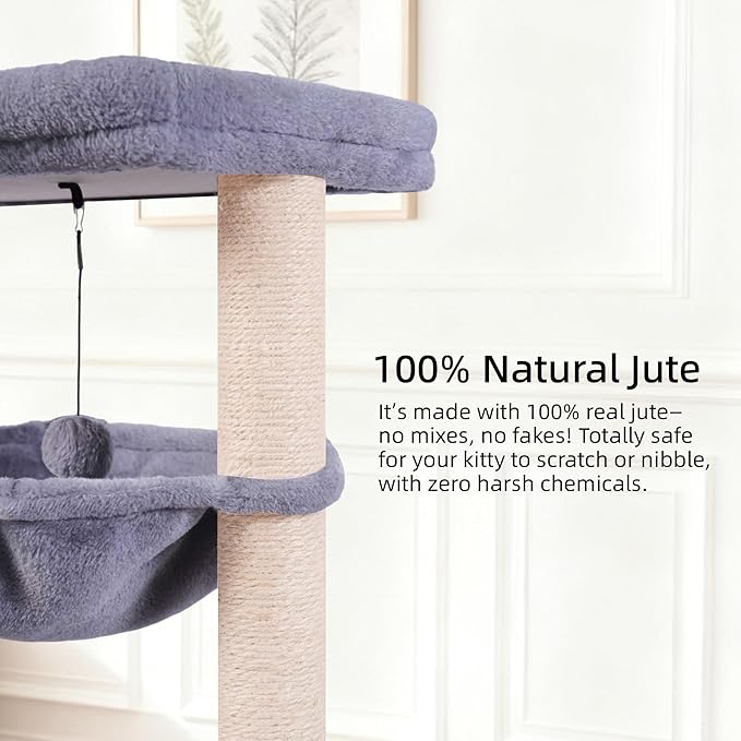 HUITREE 45in Cat Tree Tower with Big Condo for Indoor Cats,Cat Tower with Scratching Post,Scratching Board and Cat Toys,Multi-Level,Small Space,Transformer Cat Tree (Grey+)