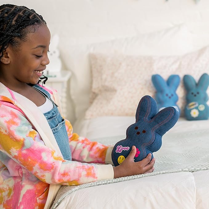 Animal Adventure | 9" Light Blue Denim Shaggy Bunny Peeps Plush | Easter Basket Stuffed Animals for Kids | Marshmallow Candy | Huggable Soft Plushie Stuffers Buddy Toy | Collectable Gifts | Aged 3+