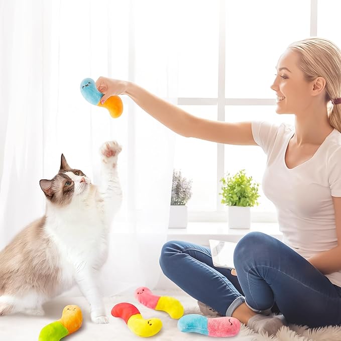 L1rabe Worm Candy Catnip Stuffed Toys - 6P Colorful Worm Organic Cat Toys Funny Indoor Chew Bite Kick Tools, Interactive Pet Supplies Cat Lovers Kittens Birthday Presents Pet Summer Gifts