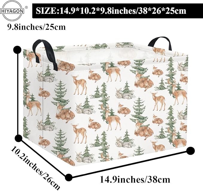 HIYAGON Rectangular Baby Girl Basket Kids Baby Storage Basket Toy Storage Bin Organizer Box Room Decor(Forest Deer)
