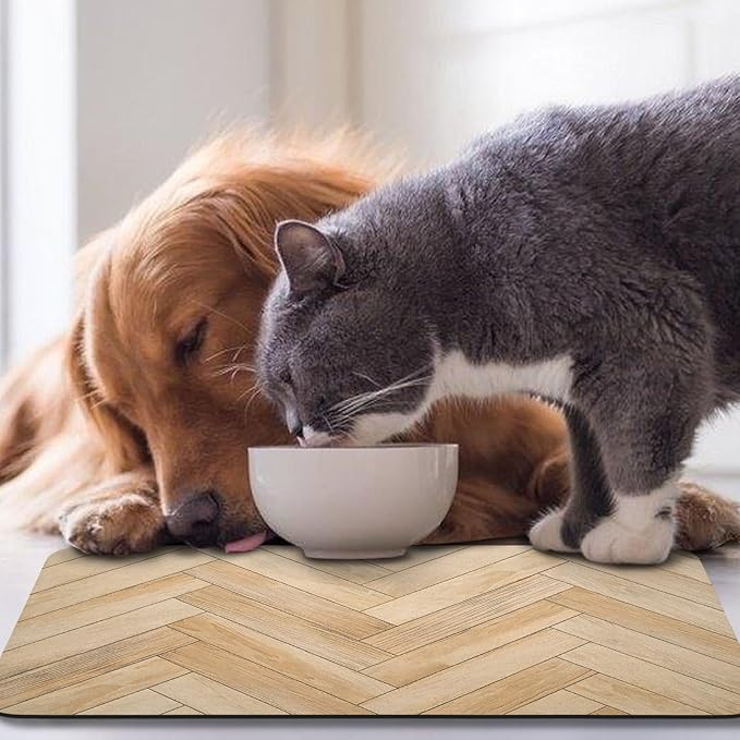 Dog Food Mats for Floors Waterproof, Dog Cat Water Bowl Mats Pet Feeding Absorbent Mat Dog Cat Pet Placemats for Food and Water Wood 17 * 30 inch