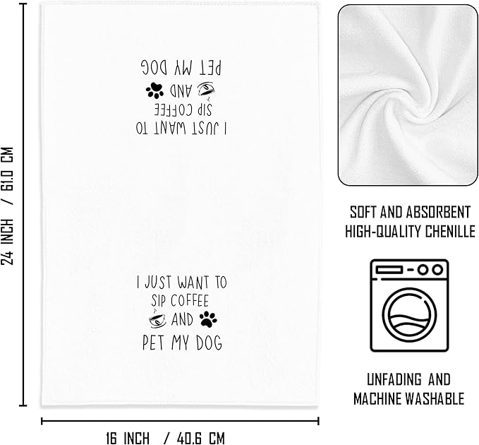 Funny Coffee Kitchen Towels 16x24 - Dog Kitchen Towels, Coffee Kitchen Decor, Coffee Towels Gifts for Coffee Bar, Funny Kitchen Decor, Dog Lovers Gifts, I Just Want to Sip Coffee and Pet My Dog