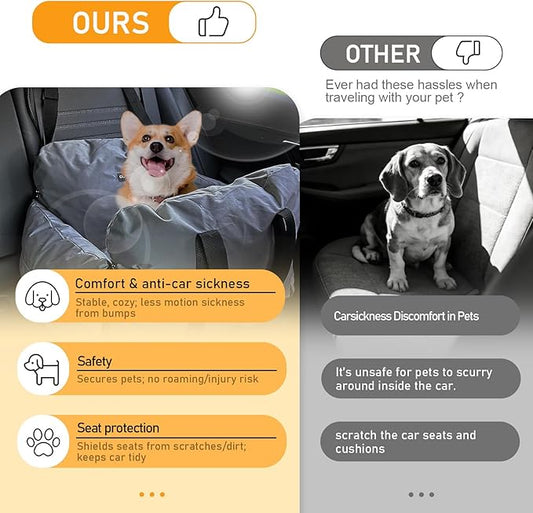 4-in-1 Dog Car Seat, Convertible Pet Booster Seat for Small Medium Dogs Up to 25lbs, Portable Travel Bed Sofa Pad with Safety Strap & Foldable Storage for Car Home Use