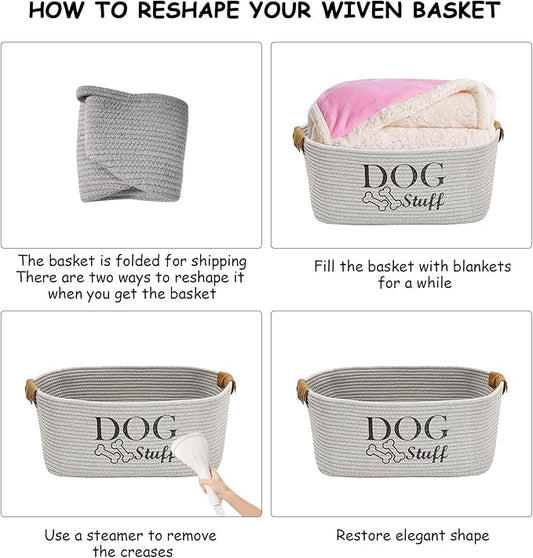Geyecete Square Dog toy basket storage Cotton Rope Storage Basket Pet/Pet Toy And Accessory Storage Bin Doy Toy Box-Gray