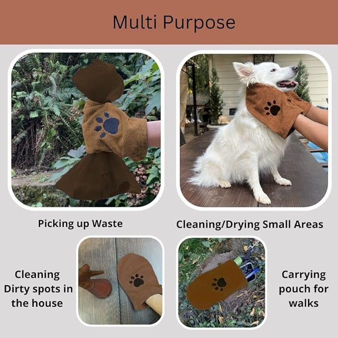 Penny & Niko Microfiber Pet Towel Mitts - Paw Cleaning and Drying Mitts/Gloves for Dogs and Cats (Brown, Standard - 2 Pack)