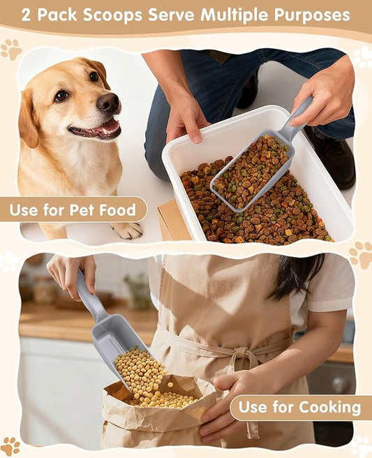2-Pack Dog Food Scoop 1 Cup, Plastic Pet Food Measuring Scoop With Measuring Lines (1/2 & 1 Cup Markings) for Dogs, Cats, Fish, Bird(Grey)