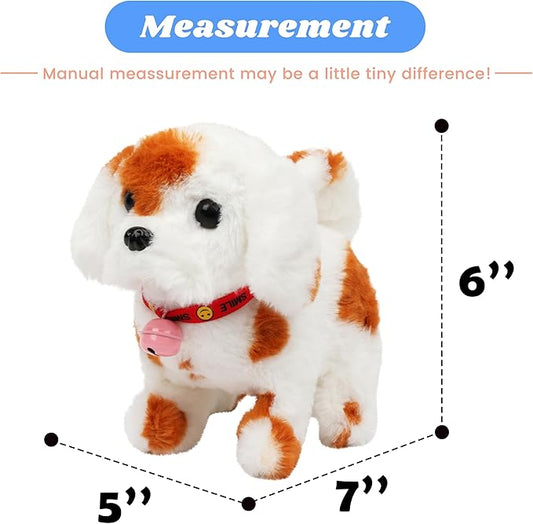 Hopearl Walking Dog with Bell Interactive Electronic Pet Plush Toy Puppy Woof and Moving Animated Nodding Head Gifts for Toddlers Birthday, Brown, 7''