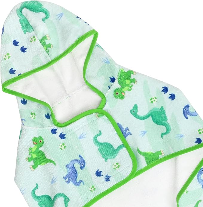 HDE Dog Bathrobe Super Absorbent Quick Drying Puppy Towel Wrap Coat Adjustable After Bath Robes with Hood for Dog Sizes S-XXL Cute Dinosaurs L