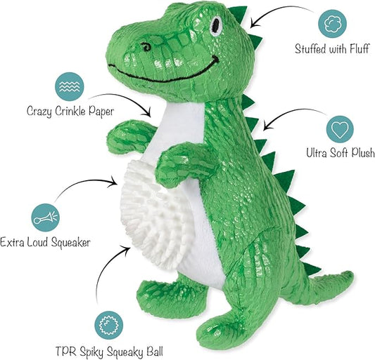 Fringe Studio Plush Dog Toy, Roar and Explore, Teeth and Gum Cleaning TPR Spiky Ball, Pet Shop Collection (314634)