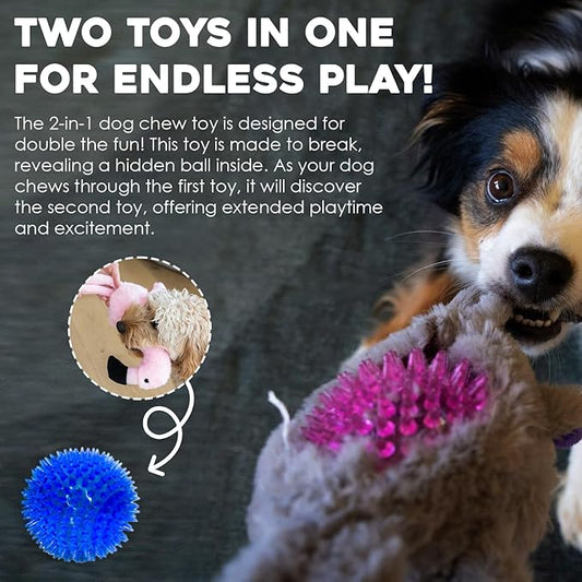 Flourish Pets 2 in 1 Multi-Layer Chew Toy for Active Dogs | Non-Toxic BPA Free Double Stitched Soft Fabric Exterior Dog Toys | Long-Lasting Dog Plush Toys - Prickles Small Pack (4″)