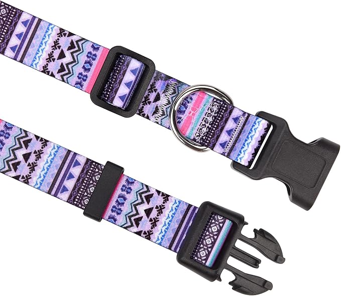 Dog Collar with Bohemia Floral Tribal Geometric Patterns - Soft Ethnic Style Collar Adjustable for Small Medium Large Dogs(Purple Bohemia,S)