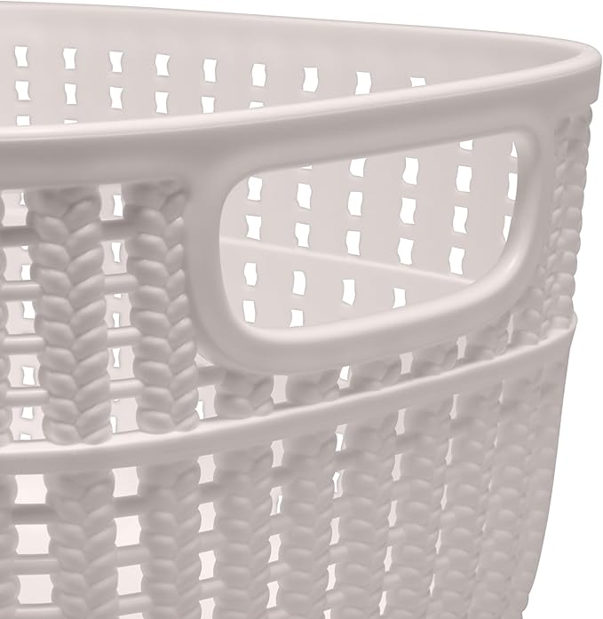 Simplify 4 Pack 2 Tone Sailor Knot Plastic Storage Tote | Decorative Basket | Closet Organization | De-clutter | Accessories | Toys | Bathroom Organization | Small | Ivory
