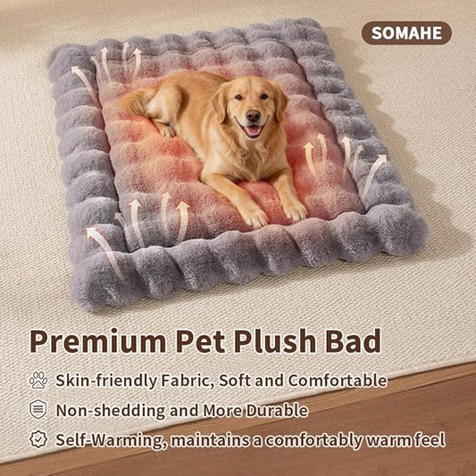 Large Dog Bed Mat, Extra Large Plush Faux Fur Washable Pet Bed for Large Dogs, Non-Slip Fluffy Dog Mat – Machine Washable XL Dog Sleeping Pad for Large Breeds, 35 x 27 Inch Grey