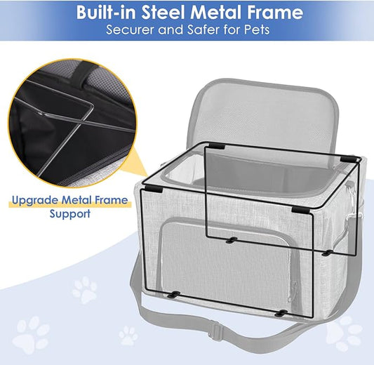 SlowTon Dog Booster Car Seat, Reinforce Metal Frame Safe Pet Car Seat with Seatbelt & Waterproof Pee Pad & Top Cover | Portable Collapsible Puppy Carrier Bag | for Small Dogs Cats (with Soft Pad)