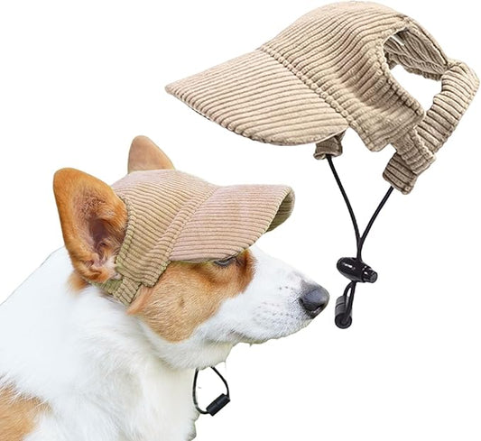 Dog Baseball Cap, Dog Cat Summer Beach Visor Hat with Ear Holes, Adjustable Puppy Sunbonnet Headdress (Khaki, X-Small)