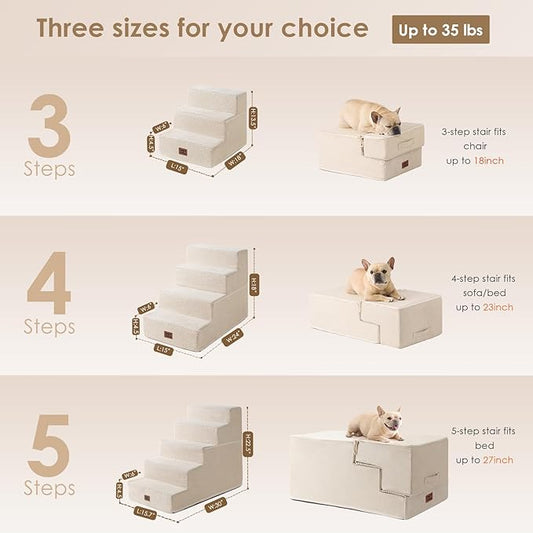 EHEYCIGA Dog Stairs for High Bed 22.5" H, 5-Step Dog Steps for Bed, Pet Steps for Small Dogs and Cats, Non-Slip Balanced Pet Ramp Indoor, Beige
