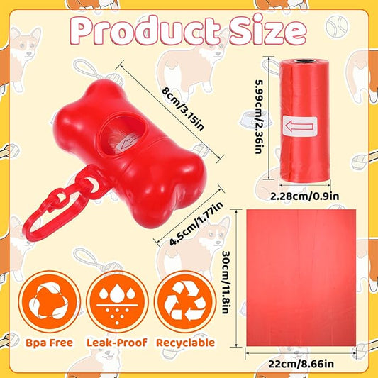 63 Pack Bone Shaped Poop Bag Dispenser, Dog Poop Waste Bag Holder Container with Hook, Leakproof Pet Waste Disposal Bags for Outdoor Pet Supplies 7 Colors