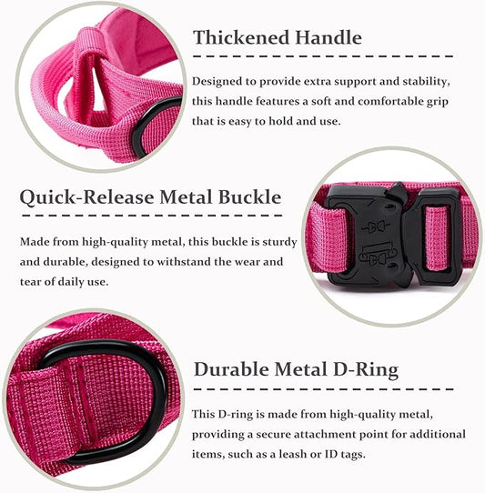 Tactical Dog Collar, Adjustable Military Training Nylon Dog Collar with Control Handle and Heavy Quick-Release Metal Buckle for Small Medium Large Dogs,Pink S