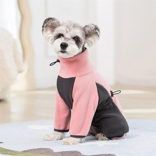 Fleece Dog Coat for Small Medium Dog,Pullover Pajamas Jumpsuit Bodysuit Puppy Coats with Legs, Pet Windproof Warm Cold Weather Jacket Full Body Vest Cozy Snowsuit Outfit Clothes (Pink, L)