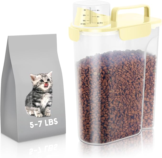 5Lbs Airtight Cat Dog Food Storage Container with Upgraded Large Nozzle BPA-Free, Pet Food Storage Containers for Rice, Grain, Pet Food, Flour, Dog Treat Storage (Light Yellow, 5L-1pack)