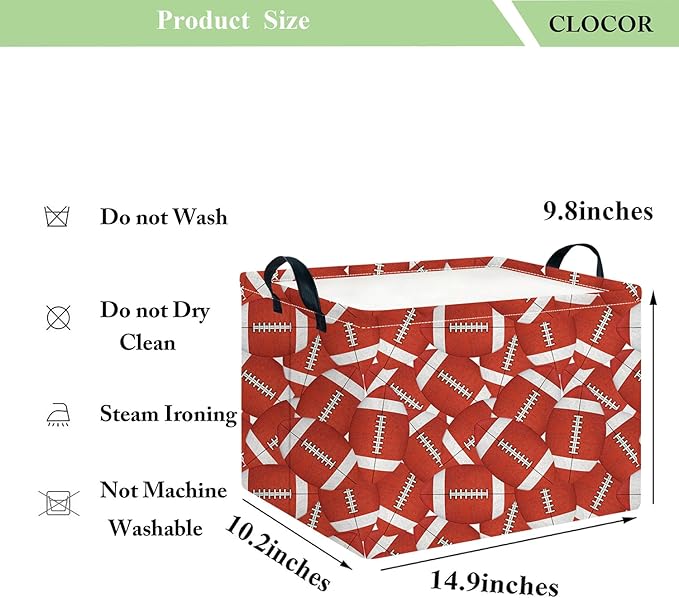 CLOCOR Rectangular Storage Basket,Collapsible Cute Pattern Storage Bin,Waterproof Books Box with Handles,Gift Basket(Score Rugby)