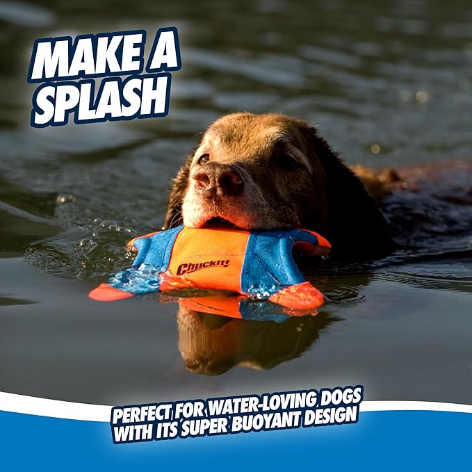 Chuckit! Flying Squirrel Fetch Dog Toy - Water Floating Flyer - Soft and Durable Polyester Canvas Construction - For Large Dogs - Size Large - 11-inch Diameter - Pack of 1 - Orange and Blue
