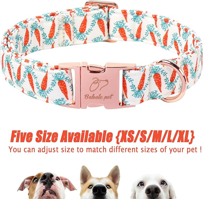 Easter Dog Collar, Cute Carrot Easter Collar for Boy Girl Dogs, Adjustable Heavy Duty Spring Holiday Dog Collars for Small Medium Large Dogs with Metal Buckle M