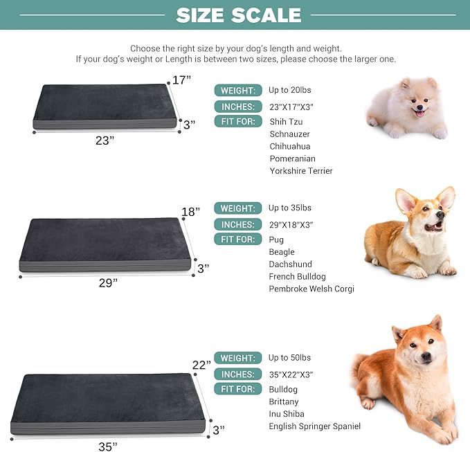 Vonabem Waterproof Small Dog Bed Crate Pad, 24 inch, Outdoor Washable Orthopedic, Anti-Slip Bottom Puppy Cat Bed Kennel Pad 23 * 17 inch, Dark Gray
