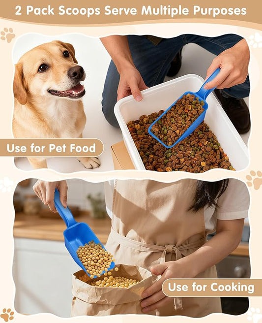 2-Pack Dog Food Scoop 1 Cup, Plastic Pet Food Measuring Scoop With Measuring Lines (1/2 & 1 Cup Markings) for Dogs, Cats, Fish, Bird(Blue)