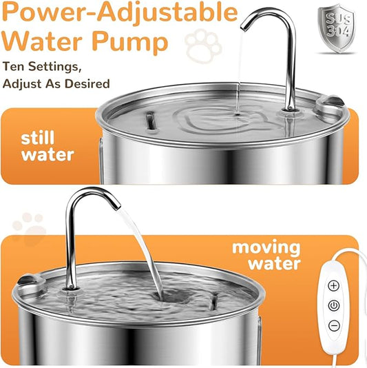 Cat Water Fountain Stainless Steel, 135oz/4L with Adjustable Pump & 3 Flow Modes, Ultra-Quiet Automatic Cat Dog Water Dispenser, Large Capacity Water Fountain for Cats, Dogs, Multiple Pets