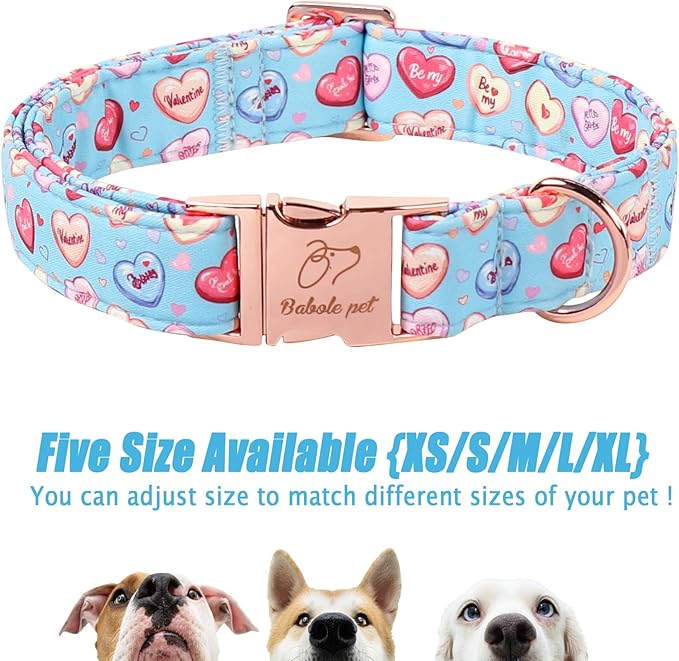 Valentines Dog Collar for Large Dogs - Cute Blue Heart Pattern Puppy Collar Sweet Valentine Adjustable Heavy Duty Pet Collar with Metal Buckle XL