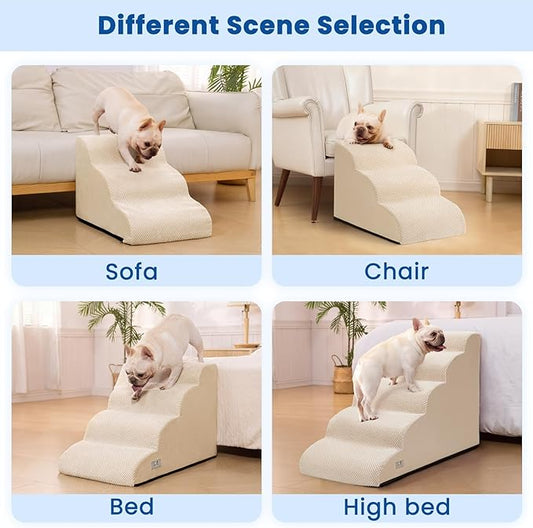 5 Step Dog Stairs for High Bed – Pet Steps for Small Dogs, Non-Slip Dog Ramp with Washable Cover, Pet Ladder for High Beds,Beige
