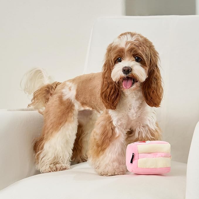 CHEWFFON Dog Birthday Enrichment Toys, Interactive Puppy Puzzle Toy, Crinkle Squeaky Puppy Toy for Boredom, Strawberry Cake Snuffle Toys for Mental Stimulation for Small and Medium Dogs