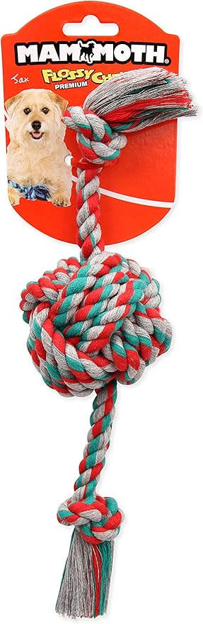 Mammoth Pet Products Flossy Chews Color Monkey Fist Ball with Rope Ends, Small, 13-Inch, MultiColored (20090F)