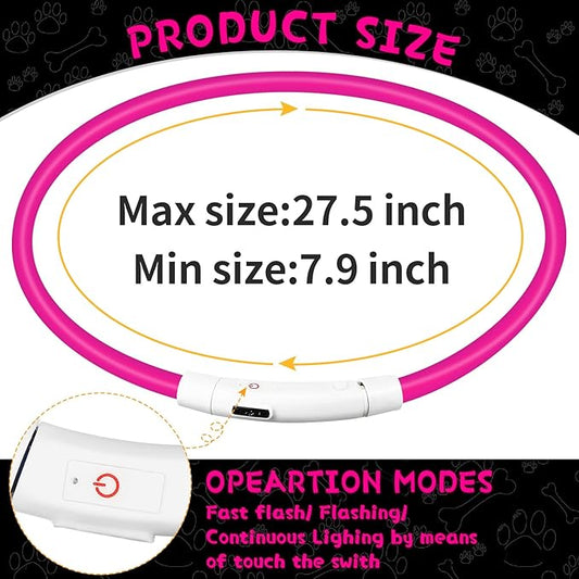 Weewooday 3 Pcs Dog Collar USB Rechargeable LED Light up Dog Collar Flash Waterproof Pet Necklace Pet Lights for Night Walking Adjustable Safety Necklace for Large Medium Small Puppy(Rose Red)