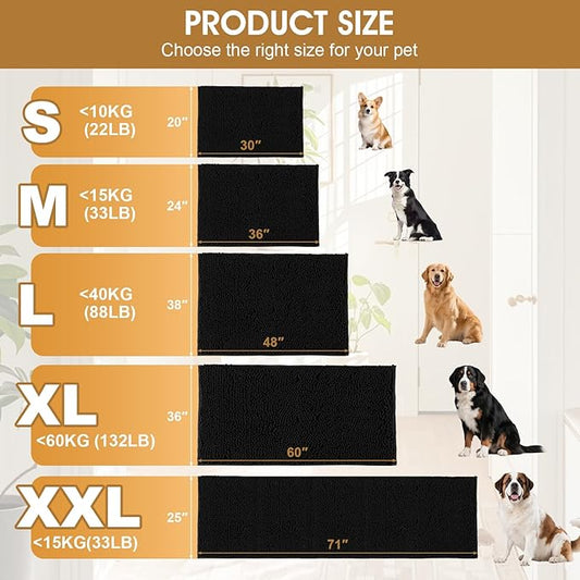 IM HOME Dog Door Mats for Muddy Paws, 36" X 24" Chenille Absorbent Doormat, Non Slip Heavy Dog Rugs for Muddy Paws, Soft Indoor Door Mat for Entryway, Mud Paw, Inside Floor, Black