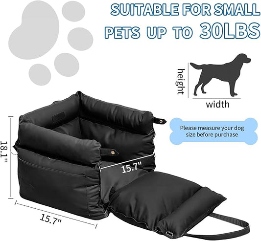 Garvee Dog Booster Car Seat, Waterproof PU Leather Upholstered Cat Bed for Car with Storage Pockets Portable Pet Seat, Bite-Resistant Pet Carrier Bag for Travel and Home, Black