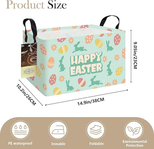 HUNRUNG Rectangle Storage Basket Cute Canvas Organizer Bin for Pet/Children Toys, Books, Clothes Perfect for Rooms/Playroom(REC-Green Easter Egg)