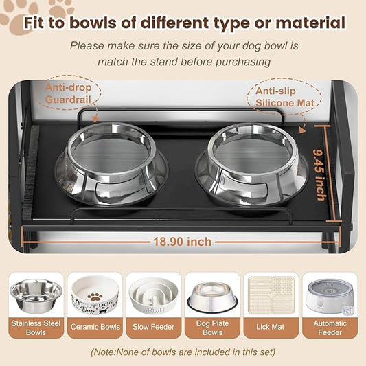Elevated Dog Bowls, Raised Dog Bowl Stand with Dog Toy Bin Basket Dog Food and Water Bowl Feeding Station, Lifted Dog Bowl Holder Cabinet with Pet Storage Organizer for Large Medium Small Dogs