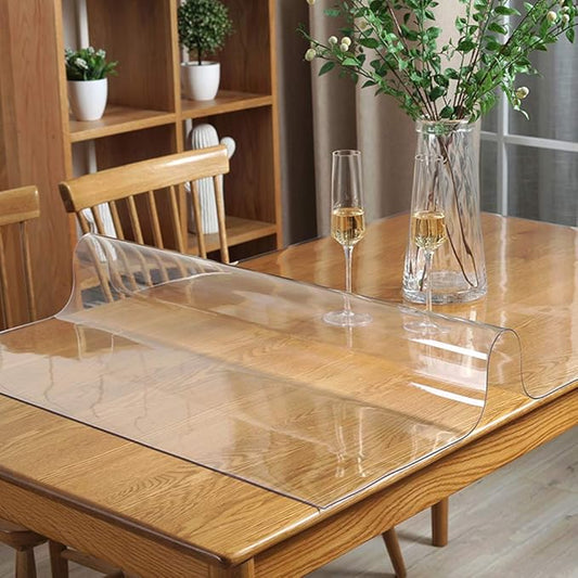 56" Square Clear Plastic Work Desk Top Cover Thick Crystal PVC Table Protector Cover Mat Desk Pad Waterproof Vinyl Table Cloth Wipeable Transparent Wood Glass Topper Chair Floor Carpet Protector Mat