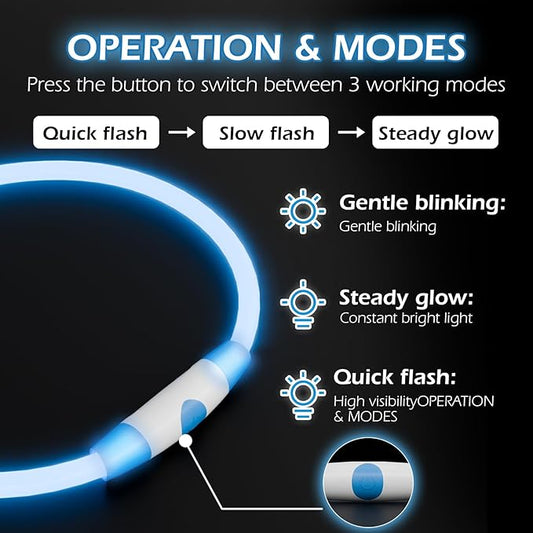 Rechargeable Reflective Pet Gear LED Dog Collar Light Up, Flashing Glowing Illuminated Collar for Night Walking, Neon Pet Collar with Light for Small/Medium/Large Dogs (Blue, 1-Pack)
