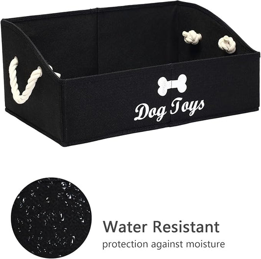 Geyecete Large Dog Toys Storage Bins - Foldable linen Trapezoid Organizer Boxes with weave Rope Handle, Collapsible Basket for Shelves (Black-DOG)