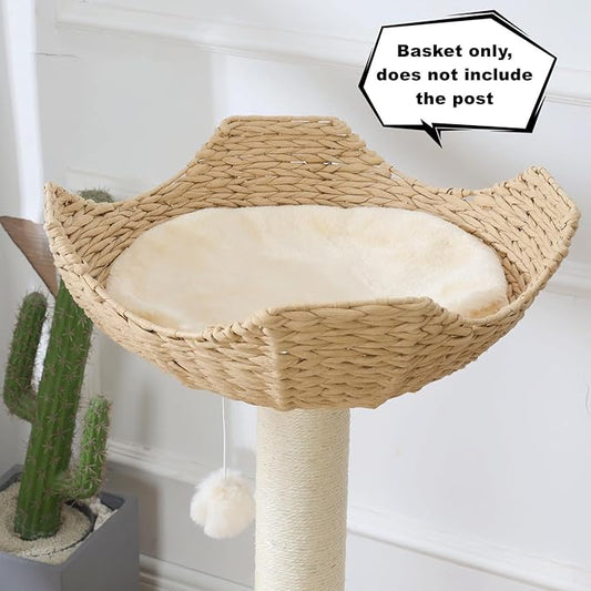 SHENGOCASE 18" Large Cat Tower Tree Add ons Accessories Replacement Part Basket Bed, Handwoven Wicker Rattan Nest Bowl with Soft Cushion