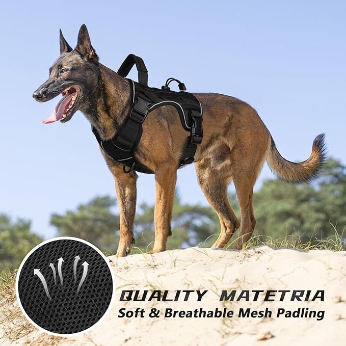 WINGOIN Black Tactical Dog Harness for Small Dogs, Heavy Duty No Pull Harness with Handle, Adjustable Reflective Military K9 Pet Vest for French Bulldog, Pug, Walking, Training, Hunting (S)