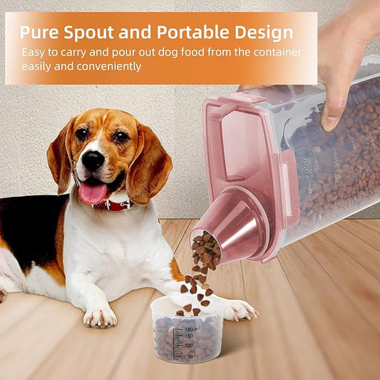 3-5Lbs Airtight Small Cat Dog Pet Food Storage Containers BPA-Free, With Large Pour Spout/1 Measuring Cup/ 4 Safety Locks and Double-layer Silicone Strip (Color Blocking 3Pack)