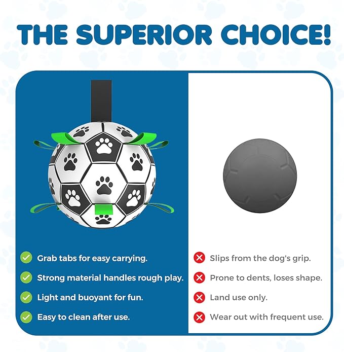 SunGrow Dog Soccer Ball, Interactive Tug-of-War Toy with Straps, Outdoor & Indoor Training, Mental Game and Physical Exercise for High-Energy Dogs, Small and Medium Breeds, 6”, 9.6 oz