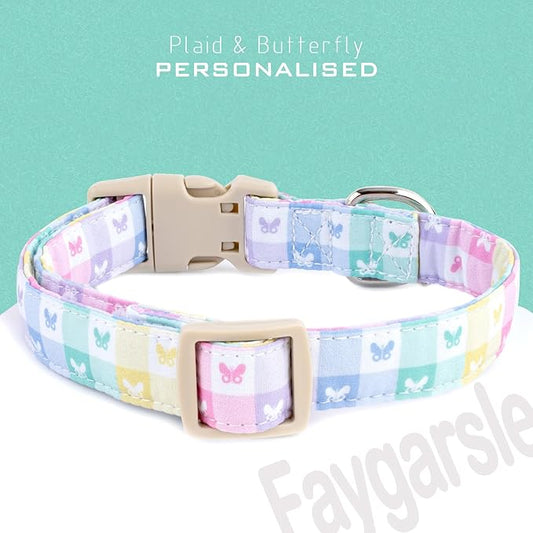 Faygarsle Pastel Butterfly Print Dog Collar, Adjustable with Quick-Release Buckle, Lightweight Summer Design for Small Medium Large Dogs Colorful L