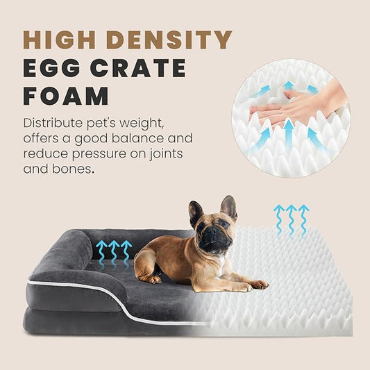 DUMOS 35x25 Inch Orthopedic Dog Beds for Large Sized Dogs, Machine Washable Cover Pet Bed, Anti-Slip Waterproof Memory Foam Couch Bed for Indoor Dogs and Cats, Grey